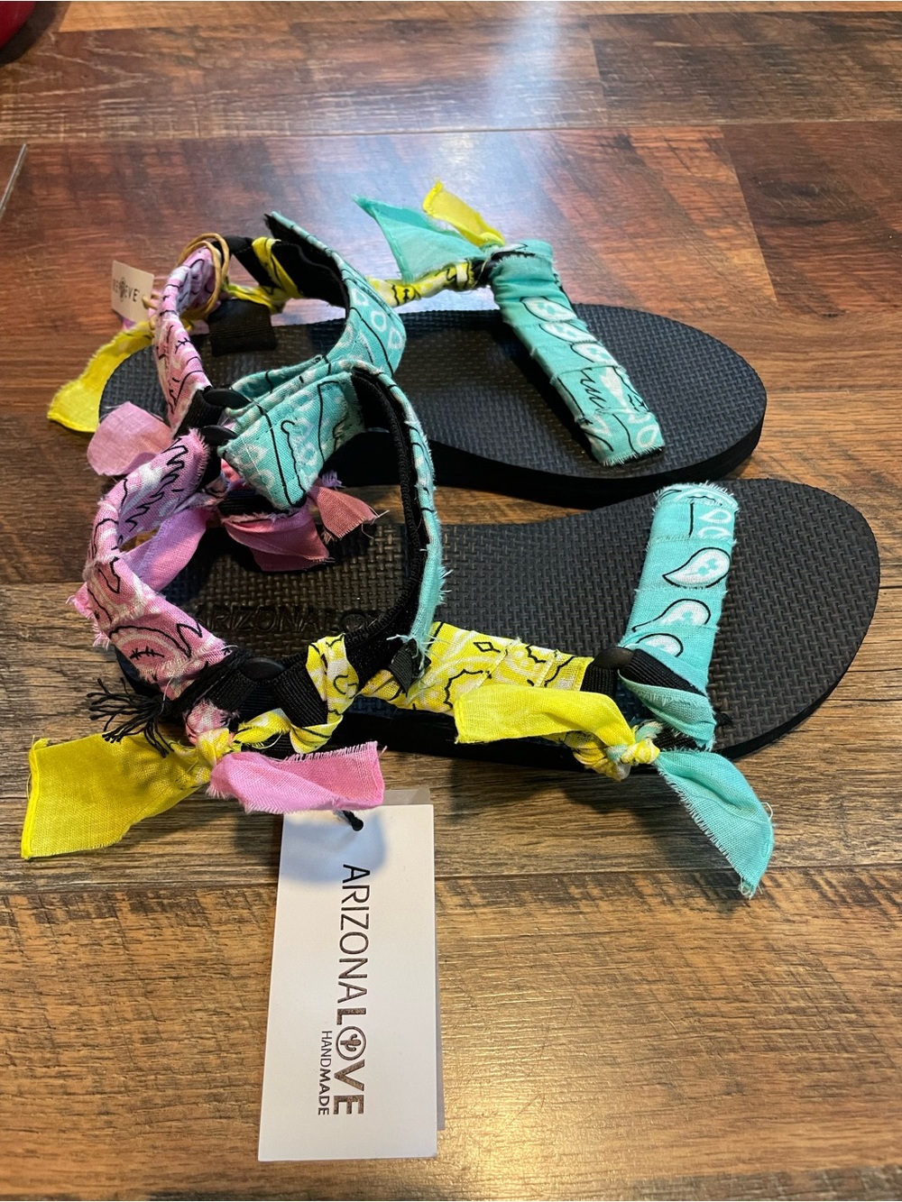 Arizona Love Bandana Wrap Sandals in Aqua, Yellow & Pink